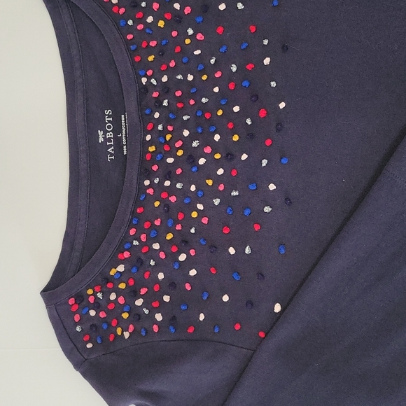 Talbots 3/4 sleeves multicolor embellish mini pom pom top women's size large - Picture 3 of 11